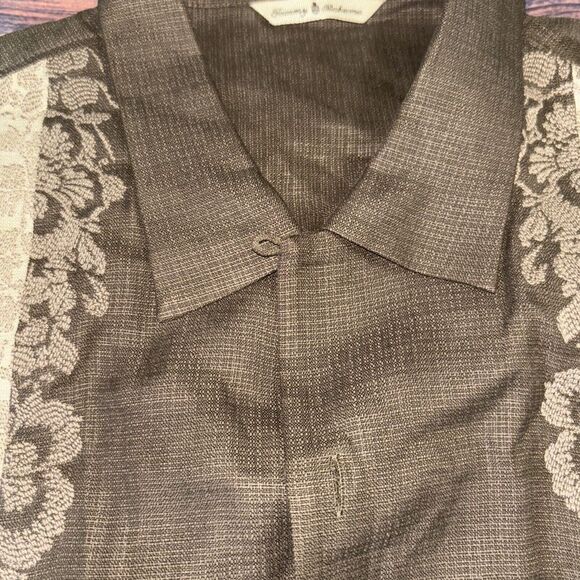 Tommy Bahama Large Brown Silk Embroidered Floral Hawaiian Camp Shirt - Picture 4 of 8